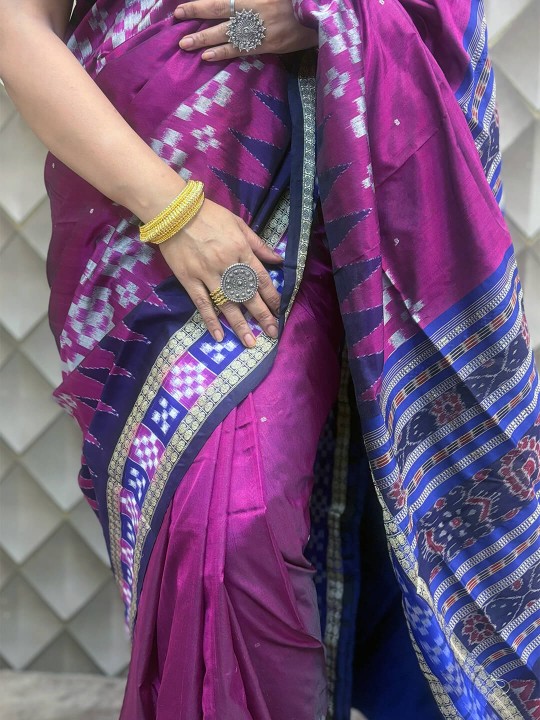 DARK PINK AND ELECTRIC BLUE PASAPALI SAMBALPURI  PATA SAREE